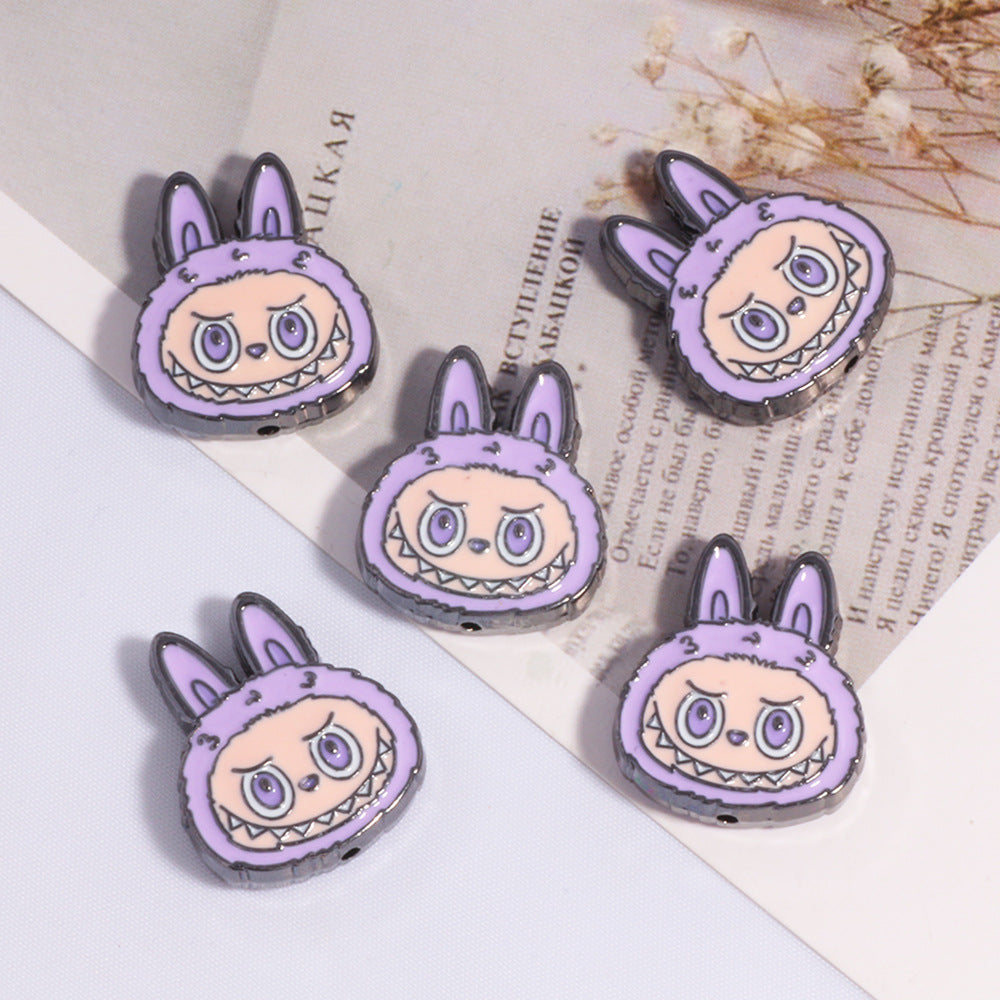 Wholesale 10PCS New DIY straight hole beads cute cartoon anime labubu decoration mobile phone chain key chain bag chain accessories